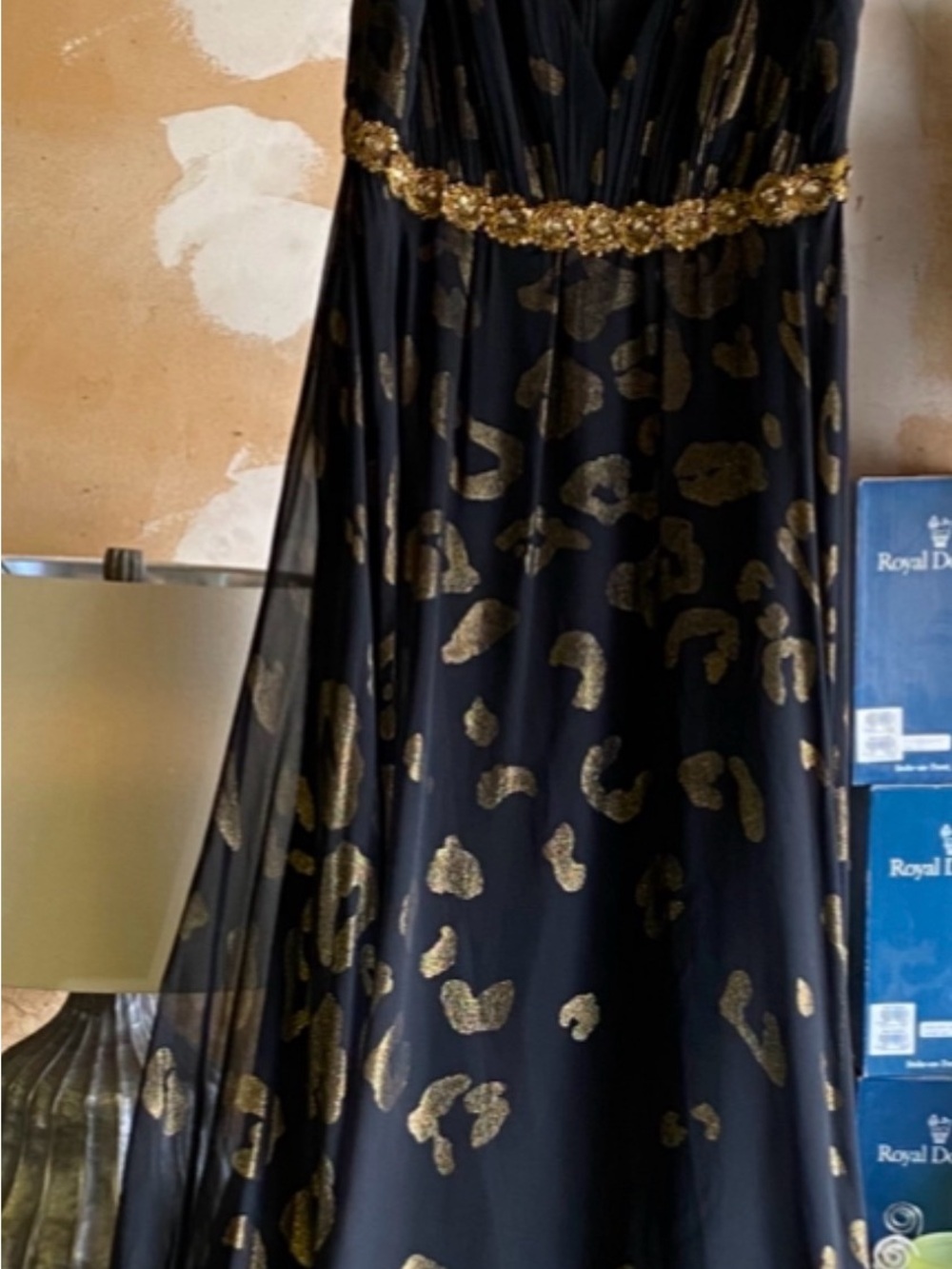 Marchesa Black and Gold-Print Maxi Dress